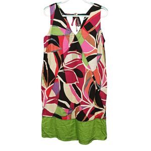 Next Dress Womens US Size 10 Linen Blend Sleeveless Colorful Geo Print Shift